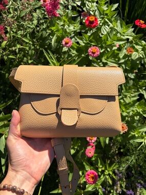 Senreve Aria Pebble Leather Crossbody Belt Bag in Taupe